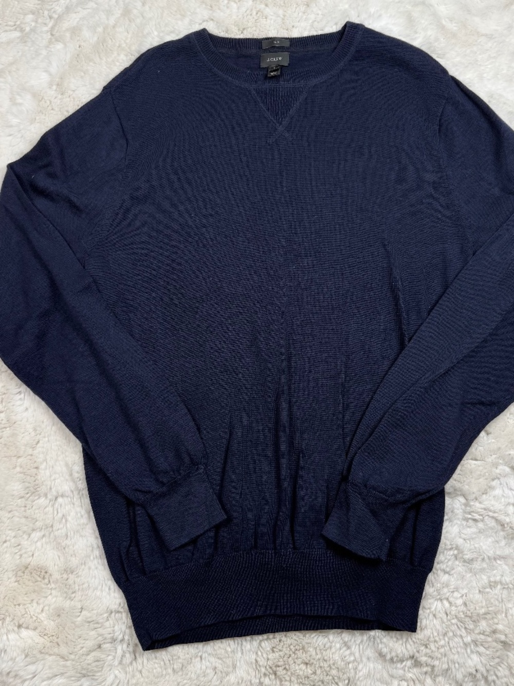 J. Crew Men's 100% Cotton Crew Neck Sweater Navy Blue Slim Large
